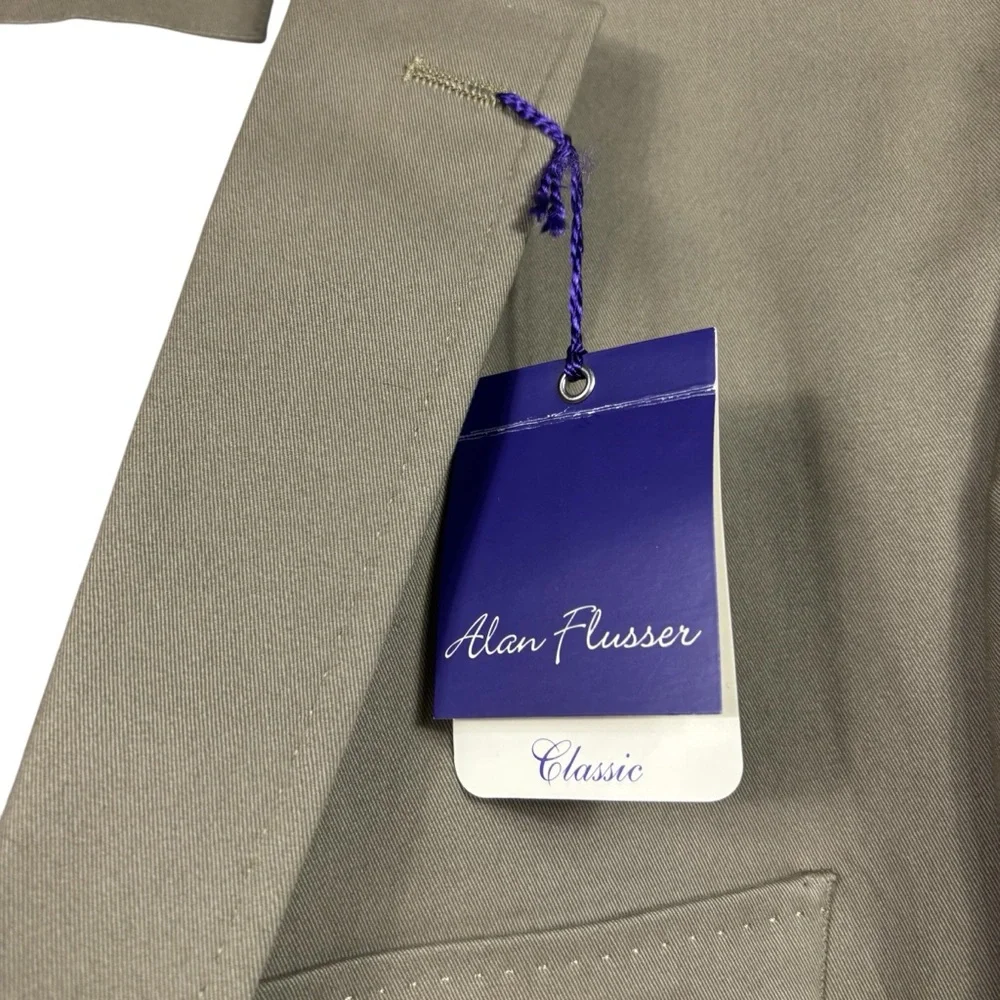 Alan Flusser NWT Khaki Cotton Blend Blazer Jacket Sport Coat Classic Fit Men 44L
